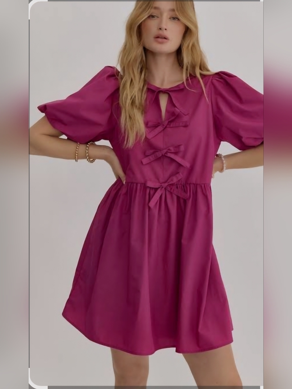 Entro Poplin Bow Front Puff Sleeve Dress Medium Summer Spring